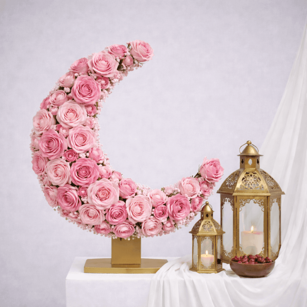 Artificial Pink Rose Standing Crescent