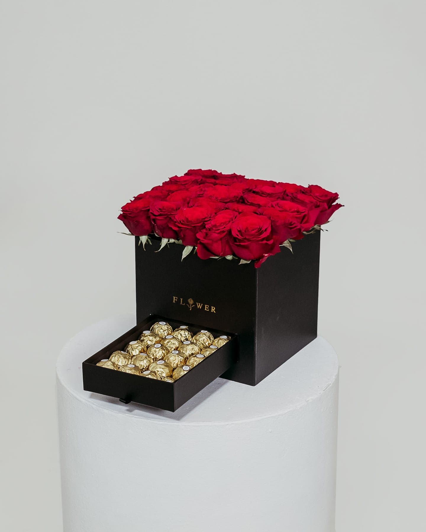 Velvet Romance: Black Rose Box with Ferrero Rocher